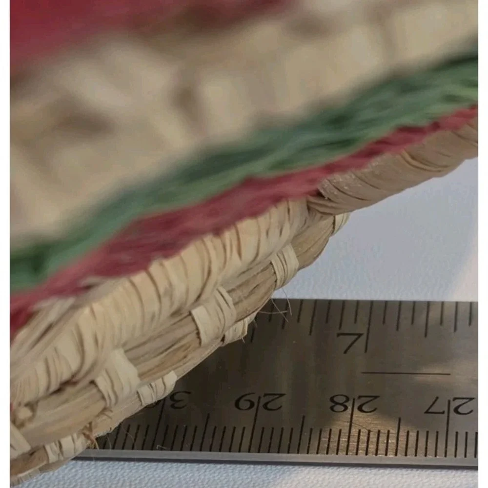 Natural Hand‎ Woven Boho Chic Basket Round Red Green Yellow Orange